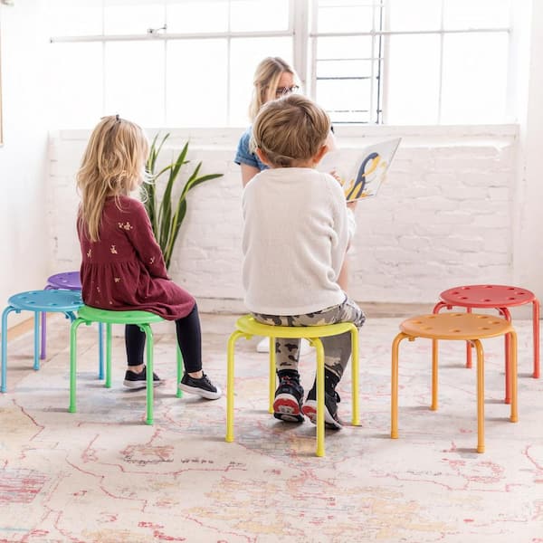 VECELO 6-Pack 12 in. Stackable Plastic Stools for Kids Classroom VECELO 6-Pack 12 in. Stackable Plastic Stools for Kids Classroom