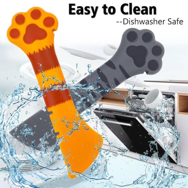 5.12 in. Cute Paw Silicone Food Spoon Can Opener Mixing Spoons for Dog Cat Wet Canned Food, Gley, Orange (2-Pack)