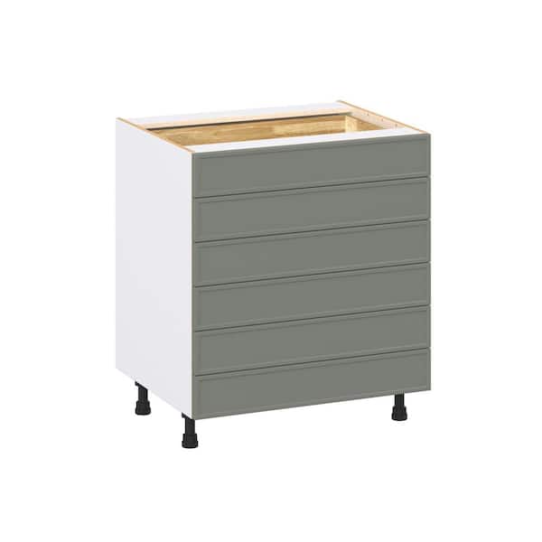 Fairview Moss Green Slim Shaker Assembled Base Kitchen Cabinet with 6-Drawers (30 in. W x 34.5 in. H x 24 in. D)