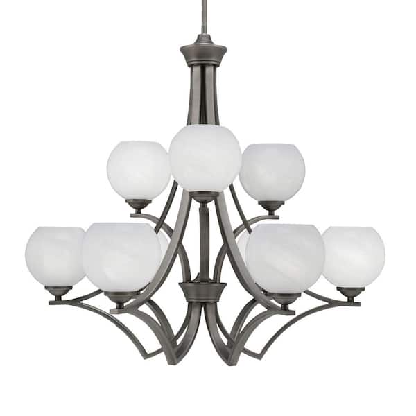 Unbranded Clevelend 9-Light Graphite Chandelier, Round Chandelier with 5.75 in. White Marble Glass Shades, No bulbs included