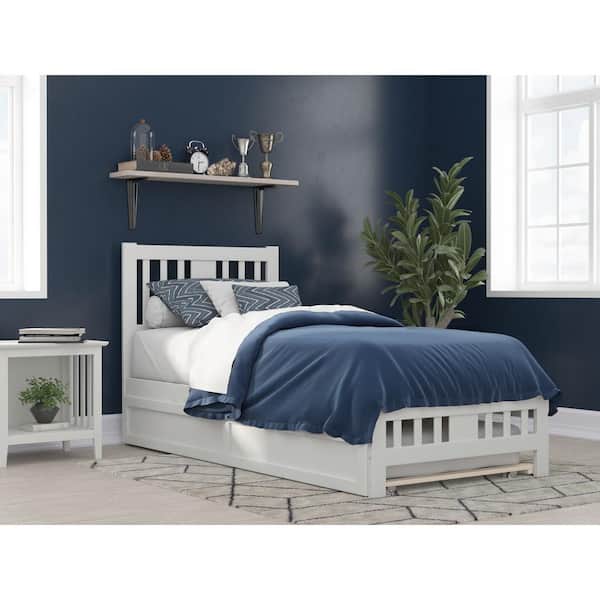 AFI Tahoe Twin Extra Long Bed with Footboard and Twin Extra Long Trundle in White