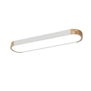 Lumin 38 in. W 1-Light White and Wood Integrated LED Flush Mount Minimalist Long Oval Ceiling Light for Bathroom/Kitchen