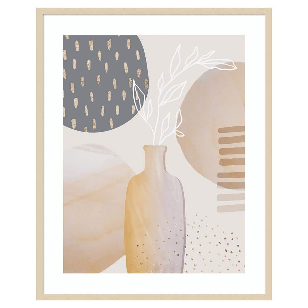 Mid Century Floral II Beige and Gray Framed Wall Art Print