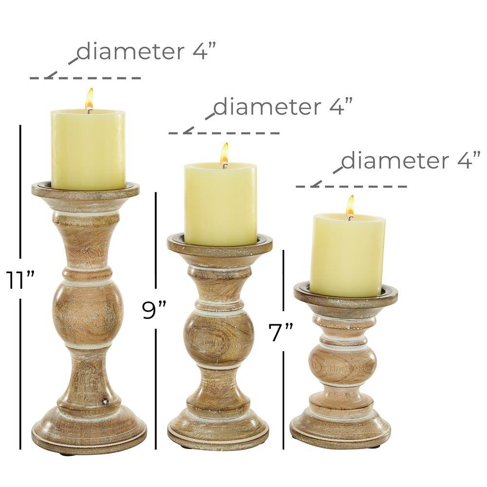 Distressed Light Brown Mango Wood Candle Holder Set
