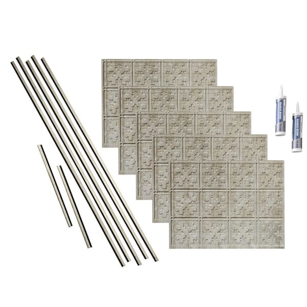 Fasade Traditional 10 18 in. x 24 in. Vintage Metal Vinyl Decorative Wall Tile Backsplash 15 sq. ft. Kit