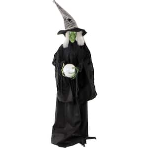 6.5 ft. Wicked Witch Halloween Prop with LED Crystal Ball, Indoor/Outdoor Halloween Decoration, Battery-Operated
