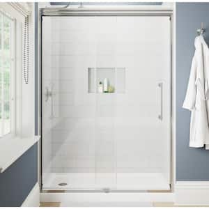 Ashmore 60 in. x 74-3/8 in. Semi-Frameless Sliding Shower Door in Satin Chrome with 5/16 in. (8mm) Tempered Clear Glass