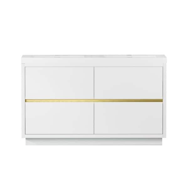 TCYO 60 in. Freestanding Glossy White Bath Vanity with Glossy White Solid Surface Top Assembled