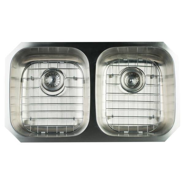 MSI Undermount Stainless Steel 32 in. Double Bowl Kitchen Sink with Grids and Strainer