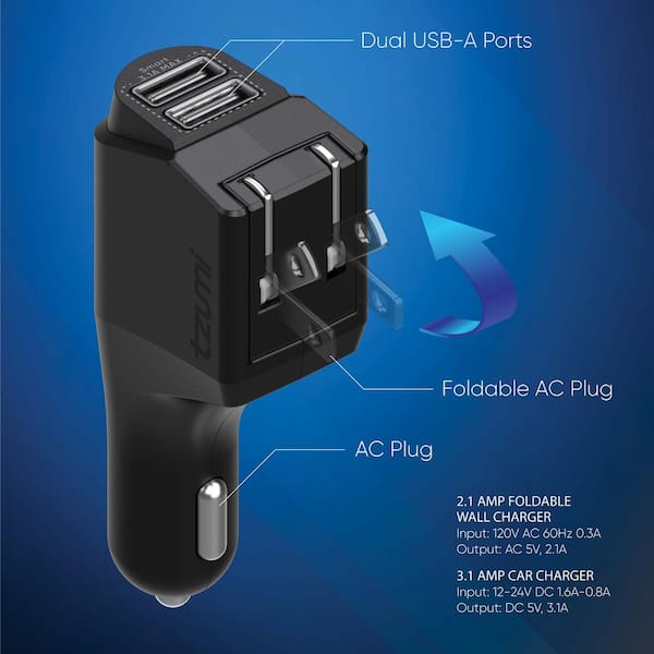 Tzumi PowerDuo Dual USB Home and Auto Charger 8494HD - The Home Depot