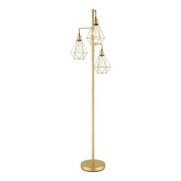 Hampton Bay Winfield 69 in. 3-Light Brass Floor Lamp with Metal Shades