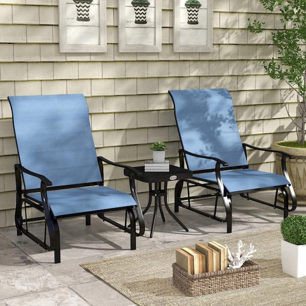 Sudzendf 3-Piece Metal Glider Chair with Bistro Table Outdoor Bistro Set Light Blue Mesh Backrest