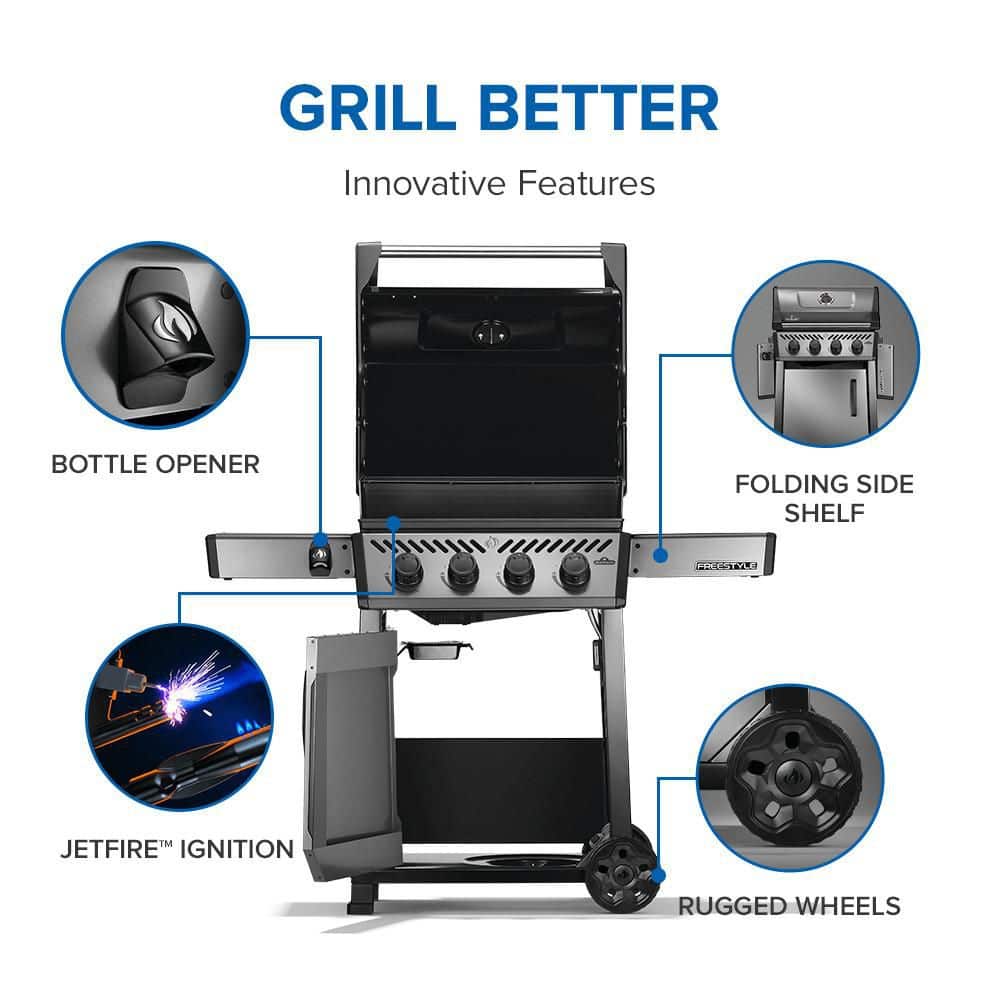 Graphite Grey Stainless Steel Propane Gas Grill with 4 Burners