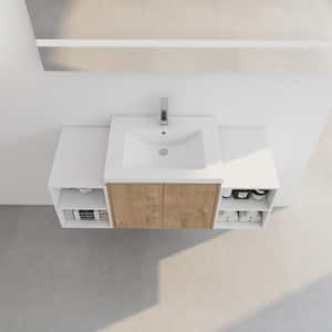 48 in. W x 18 in. D x 19 in. H Wall Mounted Bath Vanity in Imitative Oak with White Resin Top, Soft Close Door