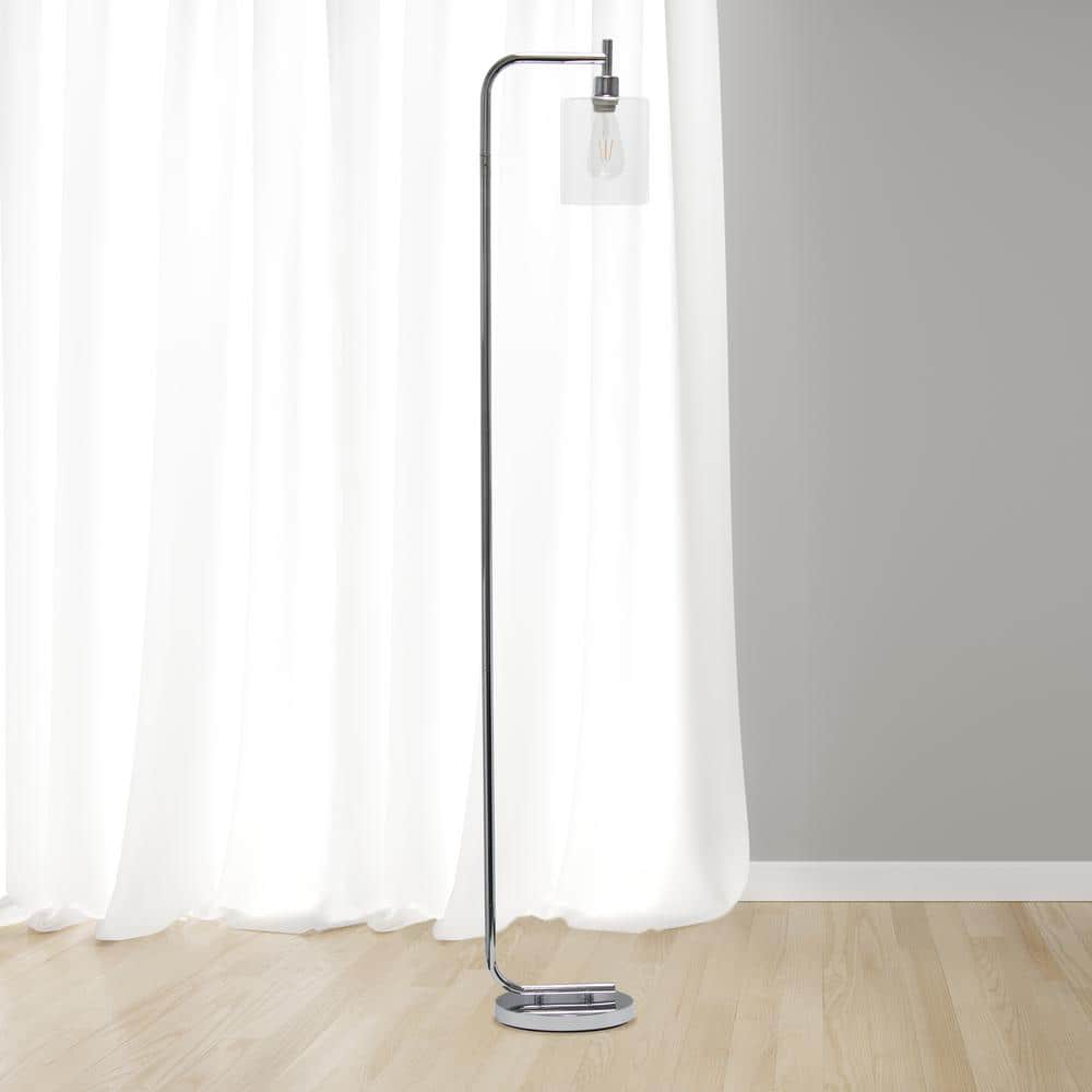 Adjustable Silver Arc Floor Lamp with Glass Shade