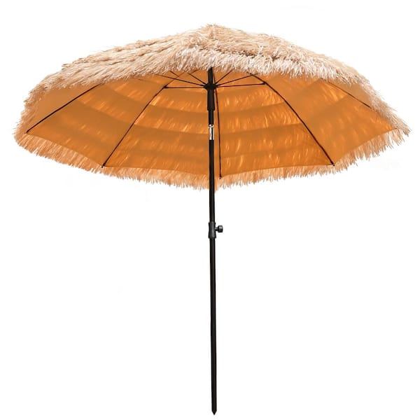 6.5ft Thatch Patio Umbrella in Khaki Hawaiian Style Beach Umbrella
