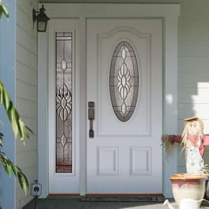 50.5 in.x81.625 in. Sapphire Patina 3/4 Oval Lite Unfinished Smooth Left-Hand Fiberglass Prehung Front Door w/Sidelite