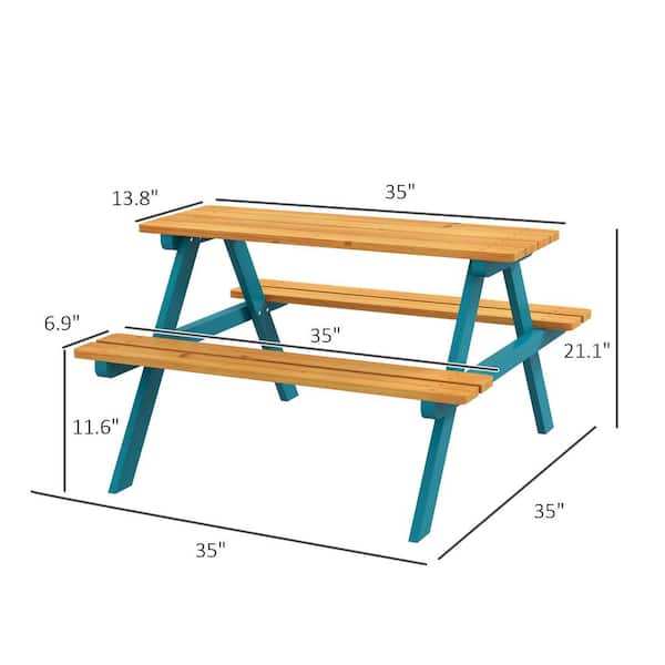Huluwat 35 in. W Green Rectangle Wood Kids Picnic Table Set