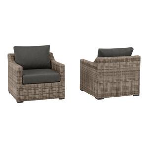 Kingsbrook Commercial Aluminum Wicker Outdoor Lounge Chair with Removable Gray Cushions (2-Pack)