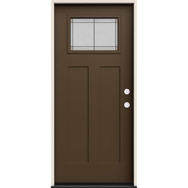 36 in. x 80 in. Left-Hand 1/4 Lite Craftsman Ballantyne Decorative Glass Dark Chocolate Fiberglass Prehung Front Door