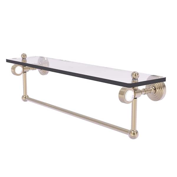 Allied Brass Pacific Grove 22 in. W x 6.4 in. H x 5.13 D Glass Rectangular Shelf in Antique Pewter with Towel Bar and Groovy Accents