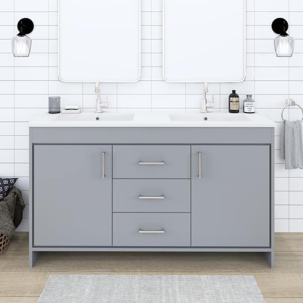 VOLPA USA AMERICAN CRAFTED VANITIES Rio 60 in. W x 19 in. D Bath Vanity in Gray with Acrylic Vanity Top in White with White Basin