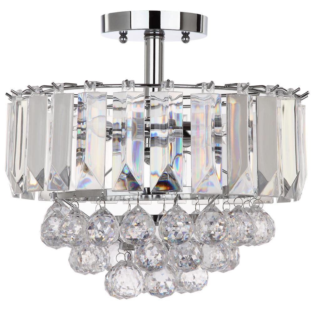 Chrome and Crystal Drum Flush Mount Ceiling Light