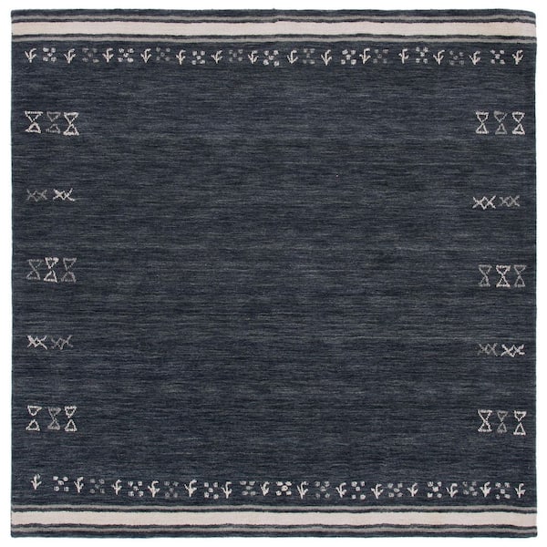 Himalaya 8 ft. x 8 ft. Square Charcoal Symbols Border Area Rug