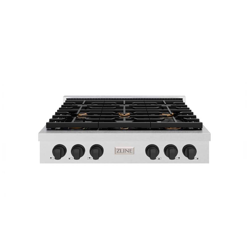 36 in. Autograph Edition Paramount Gas Rangetop with 6 Burners in Satin Steel with Matte Black Accents