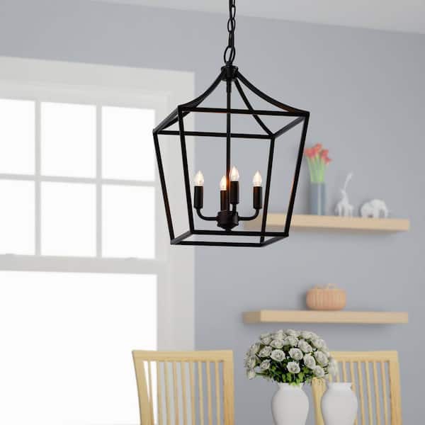LAZZUR Iton 4-Light 12 in. Matte Black Pendant