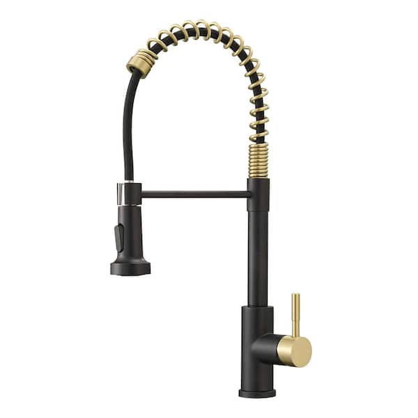 FLG Single Handle Kitchen Faucet with Pull Down Sprayer 1 Hole Kitchen Sink  Faucet Brass Commercial Taps in Matte Black CC-0050-MB - The Home Depot