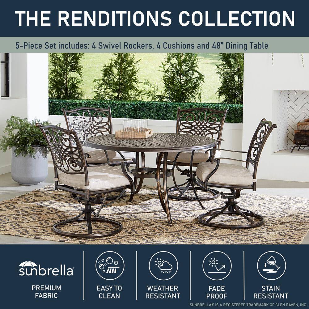 Silver Cast Aluminum 5-Piece Patio Set with Swivel Rockers