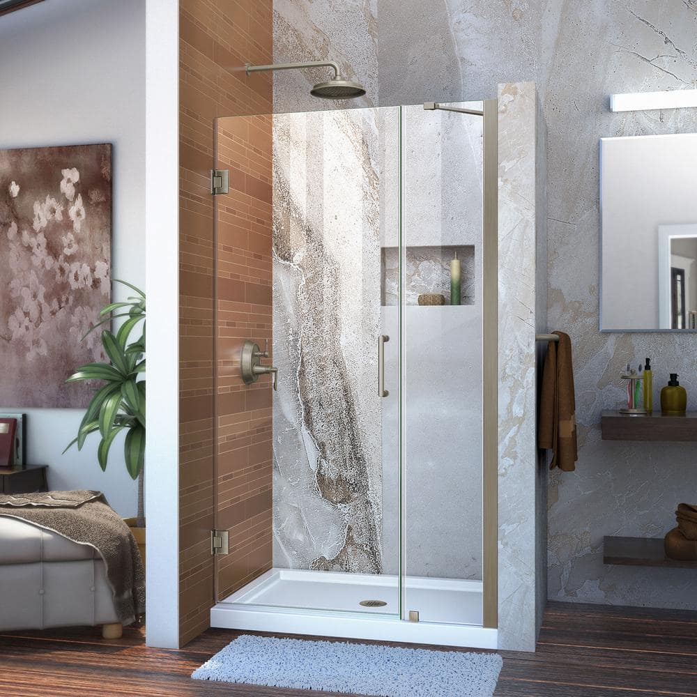 Unidoor 38 to 39 in. x 72 in. Frameless Hinged Shower Door in Brushed Nickel price history on PriceWatchPro