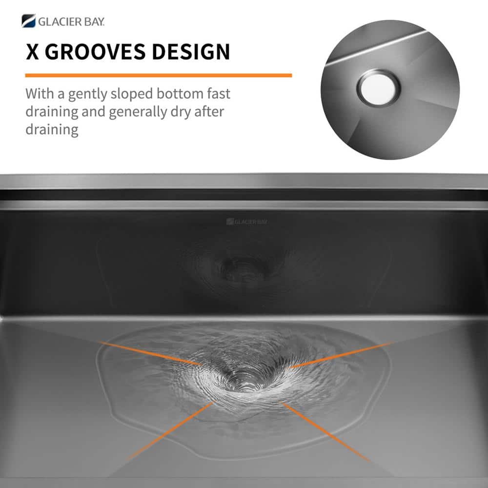 Gunmetal Black Stainless Steel Farmhouse Kitchen Sink with Faucet and Accessories