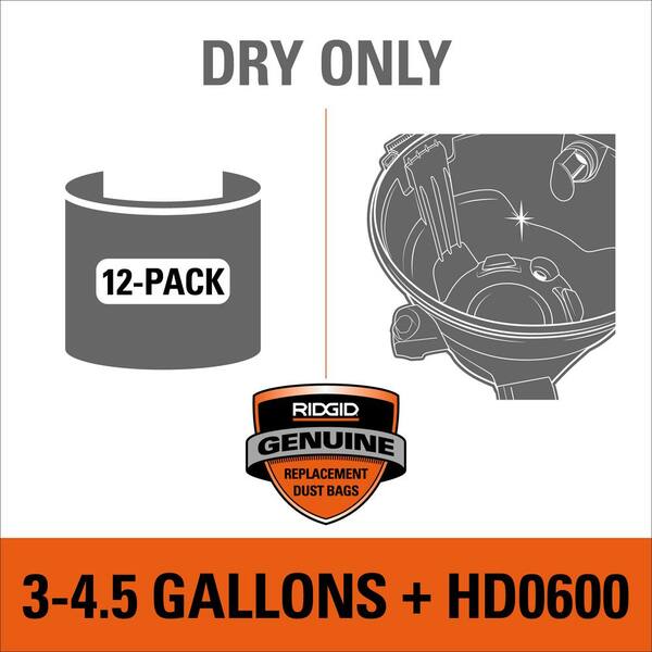 High-Efficiency Wet Dry Vac Dry Pick-up Only Dust Bags for 3-4.5 Gallon and HD0600 RIDGID Shop Vacuums, Size C (12-Pack)