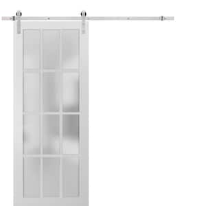 18 in. x 80 in. 3/4 Lite Frosted Glass Matte White Finished Solid Wood Sliding Barn Door with Hardware Kit