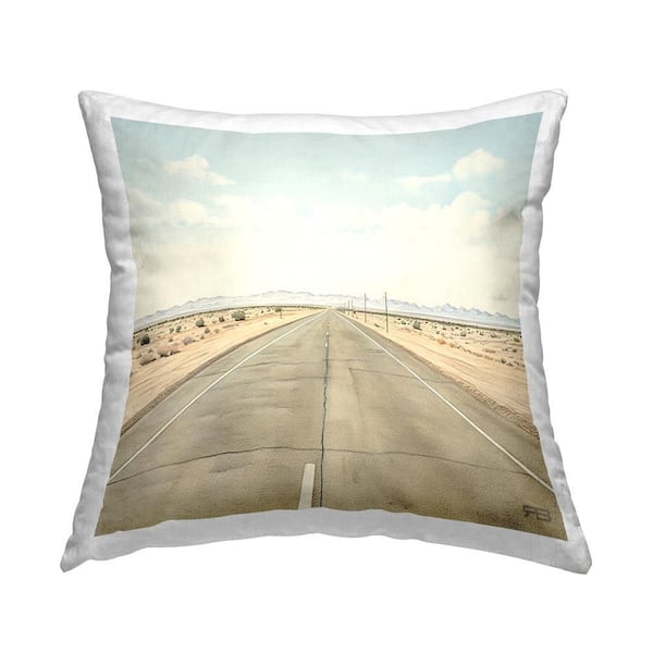 Stupell Industries Desert Freeway Scenery Tan Print Polyester 18 in. x 18 in. Throw Pillow