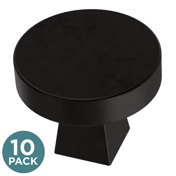 10-Pack Flat Round 1-1/8 in. (28 mm) Modern Matte Black Round Cabinet Knobs