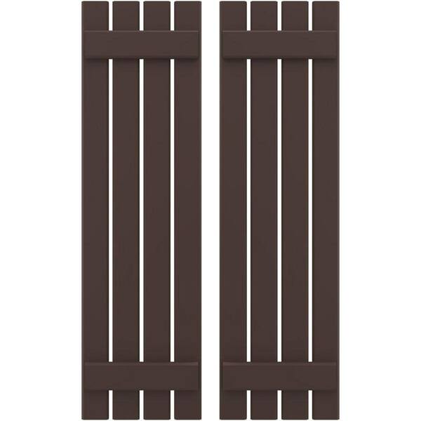 Ekena Millwork 15-1/2 in. W x 82 in. H Americraft 4 Board Exterior Real Wood Spaced Board and Batten Shutters Raisin Brown