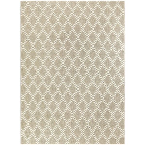 Hampton Bay Basket Weave Biscuit Beige 5 ft. x 7 ft Trellis Indoor/Outdoor Patio Area Rug