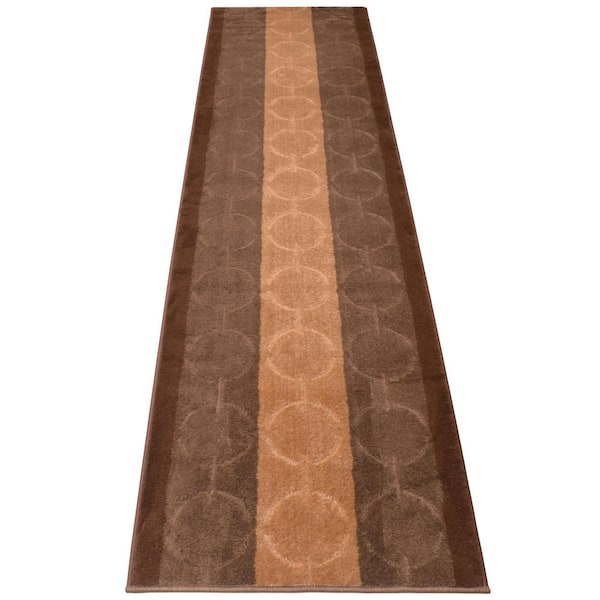 RugStylesOnline Platin Circles Abstract Design Cut to Size Brown 26 " Width x Your Choice Length Custom Size Slip Resistant Stair Runner
