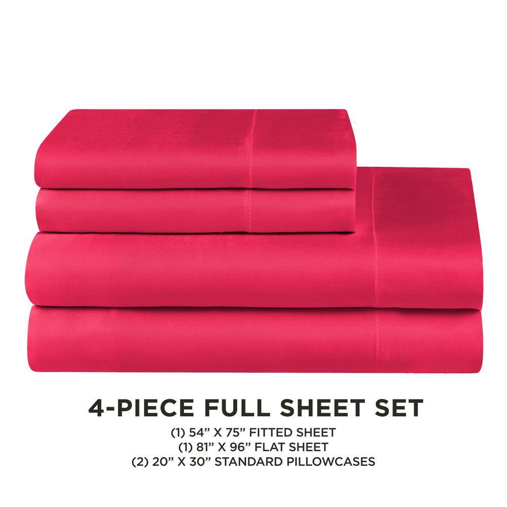Hot Pink Full Satin Microfiber Deep Pocket Sheet Set