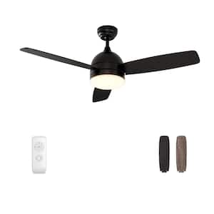 48 in. Indoor Black Ceiling Fan with Lights Remote Control Spray Lacquer Silent Motor, 3-Blades
