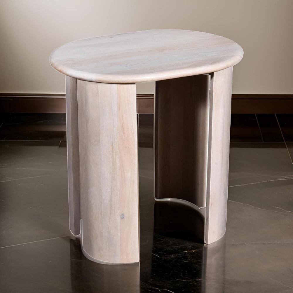 24 in. White Kidney-Shaped Wood End Table, Sturdy Build End Side Table for Living Rooms