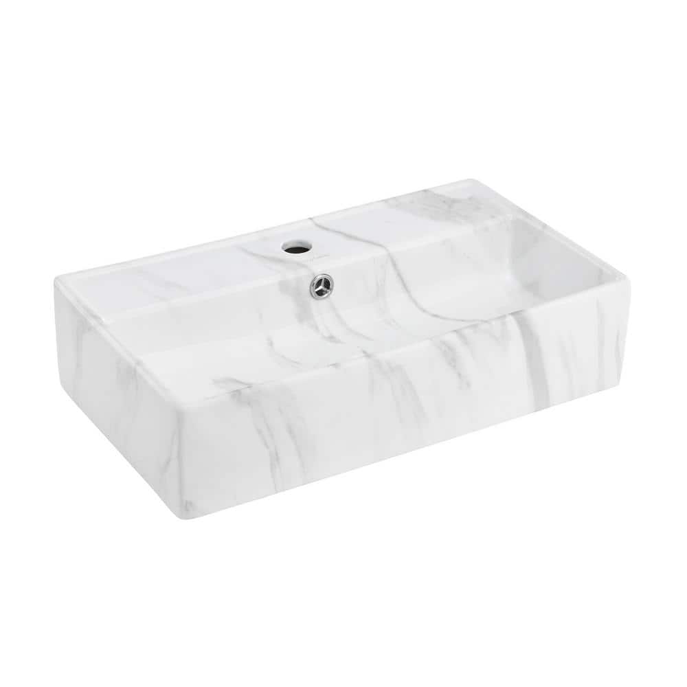 Claire 22" White Marble Ceramic Wall-Mount Bathroom Sink