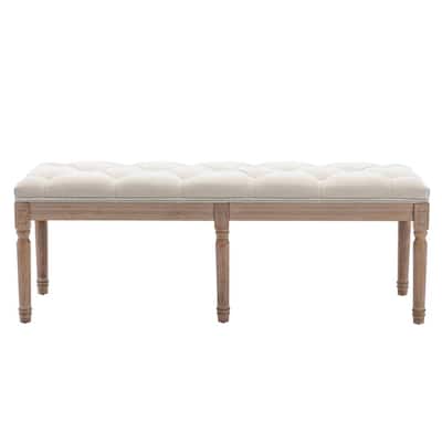 Modern 16.54 in. White French Upholstered Long Bench with Rubberwood Legs