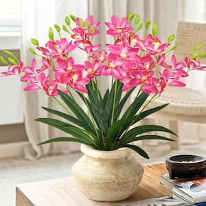 22 in. Natural Touch Hot Pink Artificial Cymbidium Orchid Flower Stem Bush Bouquet (Set of 2)