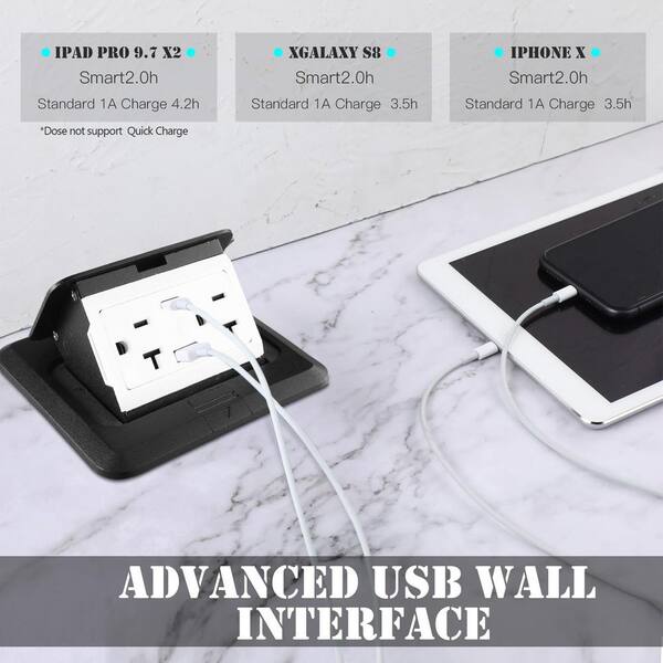Ahfiwaso 20 Amp 120-Volts Pop-Up Floor Electrical Outlet In Black With USB Ports And Tamper Resistant 27CSA21-1039 - The Home Depot - View #4