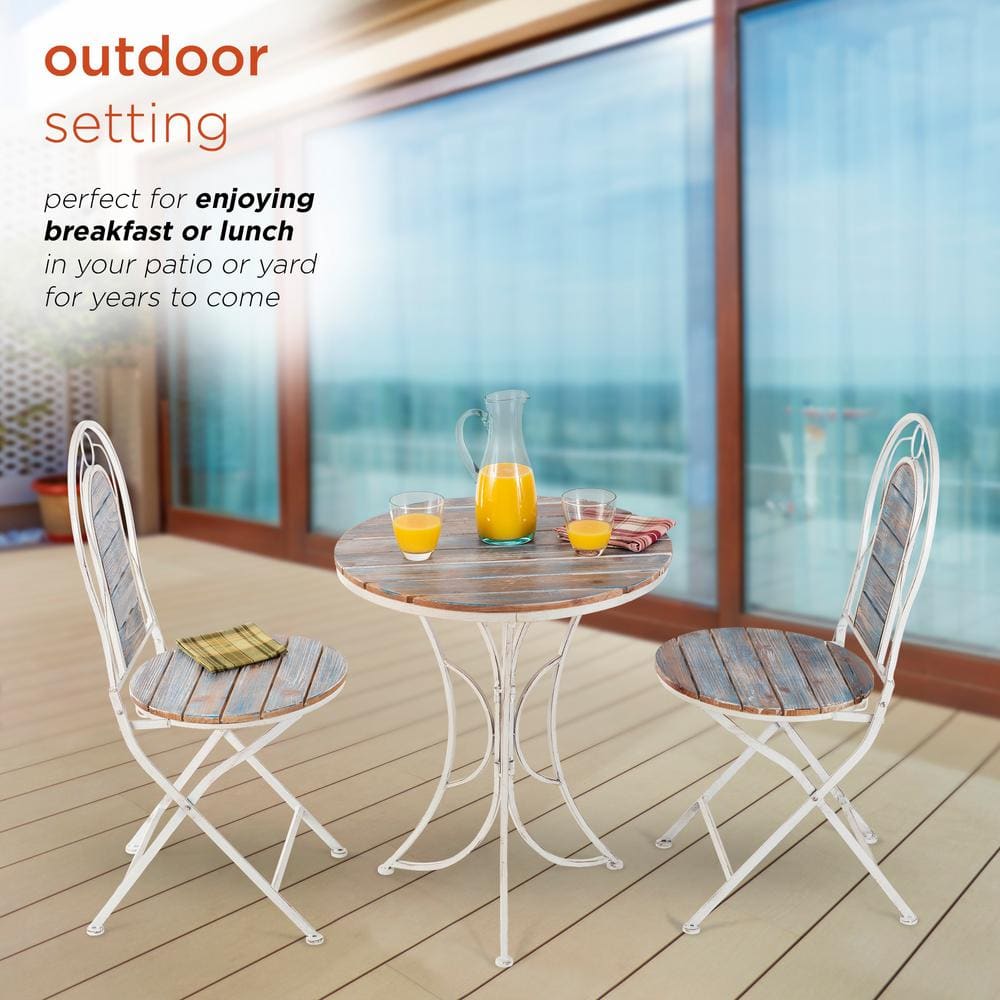 Rustic White and Weathered Wood 3-Piece Bistro Set