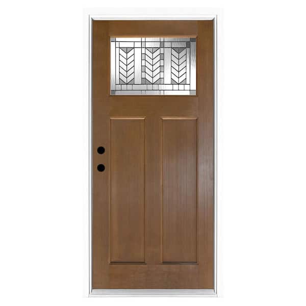 MP Doors 36 in. x 80 in. Right-Hand Inswing Medium Oak Craftsman Spring Glass Fiberglass Prehung Front Door